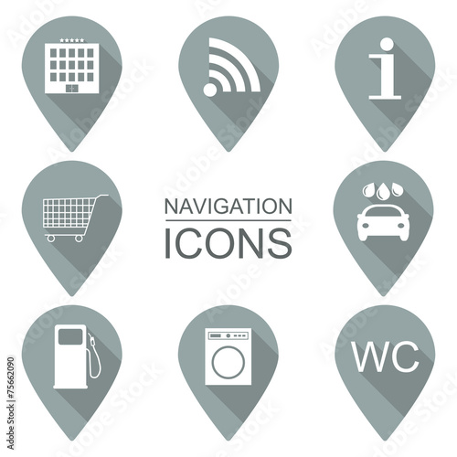 Set of navigation icons. Flat design. Service industries. vector