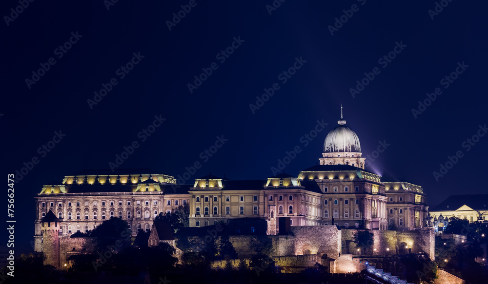 Buda Castle at night in Budapest