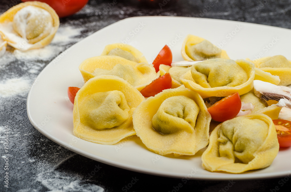 Homemade pasta tortellini stuffed Homemade pasta tortellini stuffed