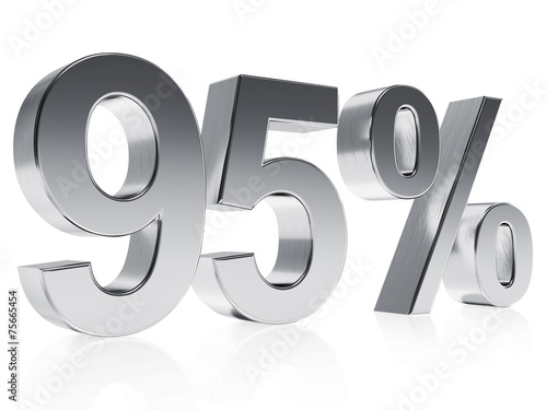 Realistic silver rendering of a symbol for 95 % discount or gain photo