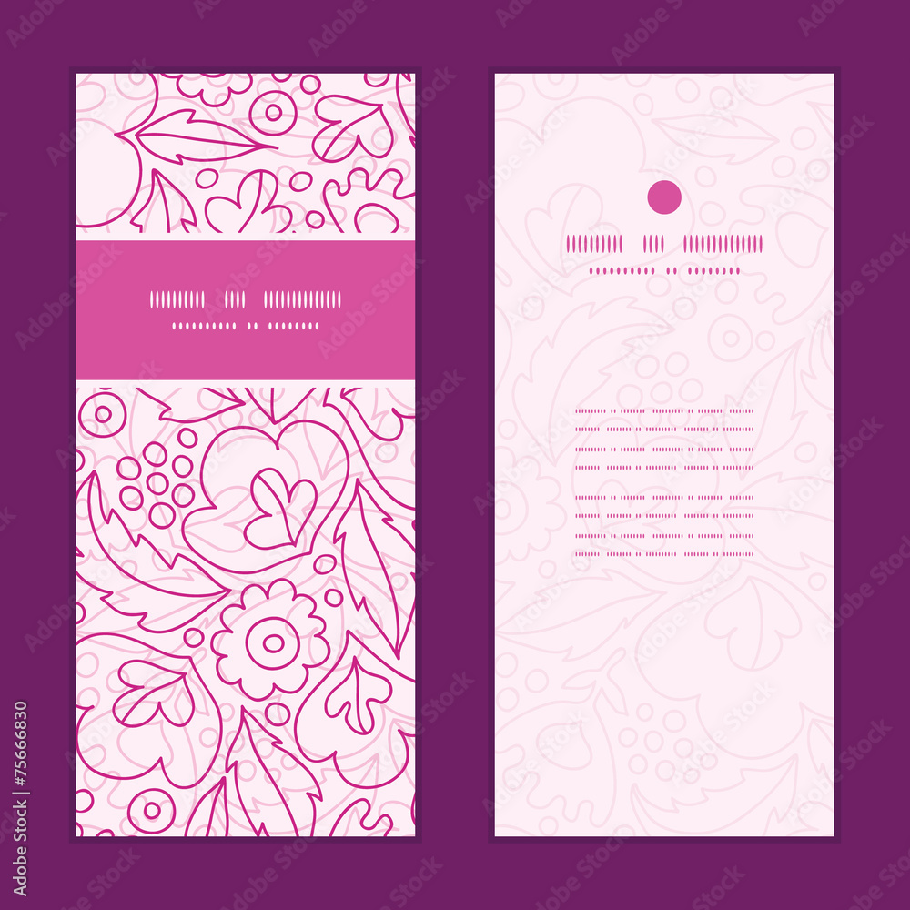 Vector pink flowers lineart vertical frame pattern invitation