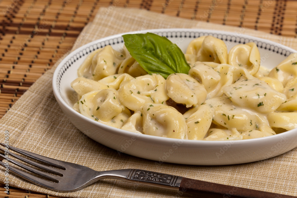 Creamy Tortellini Alfredo. Selective focus. Creamy Tortellini Alfredo. Selective focus.