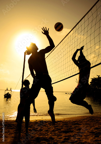 Beach Volleyball Sunset Team Team Play Concept
