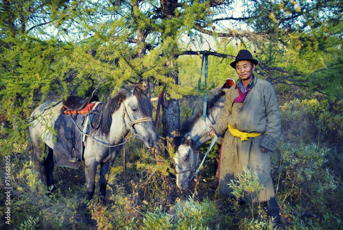 Mongolian Tsataan Horses Relax Break Concept photo