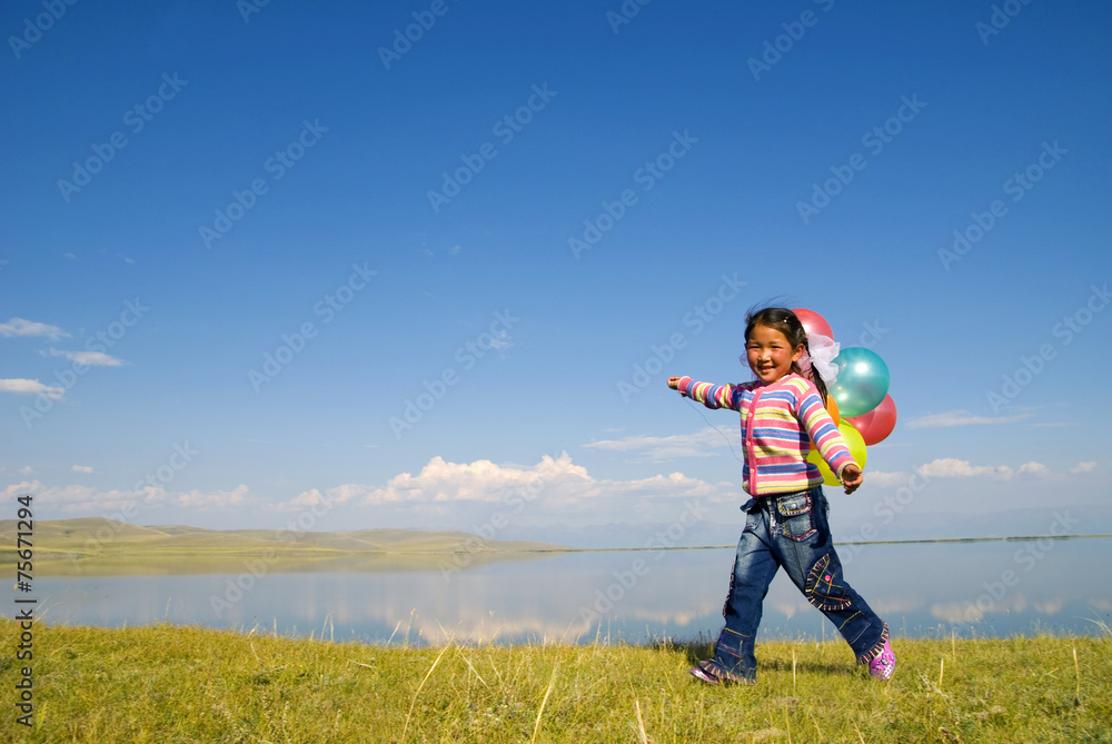Asian Girls Playing Lake Happiness Sunny Concept Asian Girls Playing Lake Happiness Sunny Concept