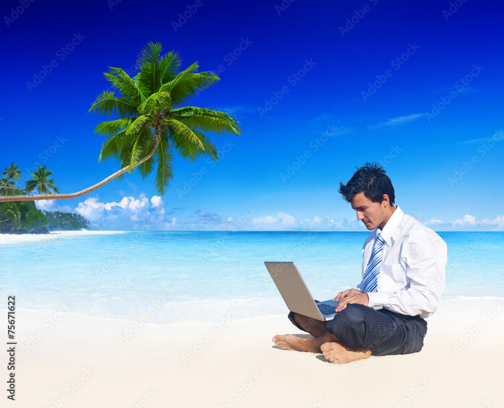 Businessman Holidays Vacation Working Summer Beach Concept