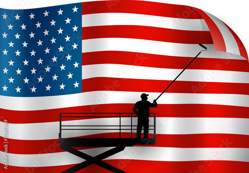 Putting up American Flag