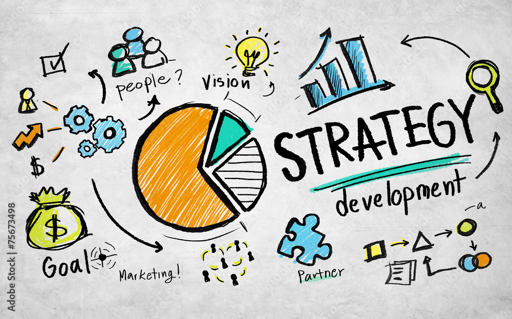 Strategy Development Goal Marketing Vision Planning Business Con - obrazy, fototapety, plakaty 