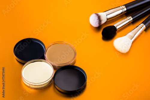 Makeup cosmetics and brushes