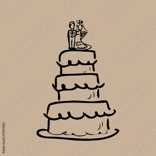 Wedding cake bride and groom cartoon