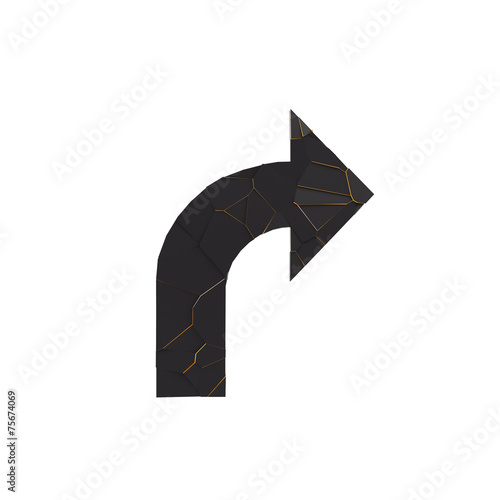 Black broken arrow pointer with reflection