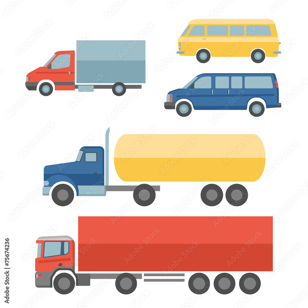 Trucks flat icons set Trucks flat icons set