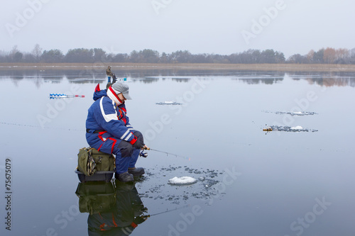 Ice fishing in the thaw
