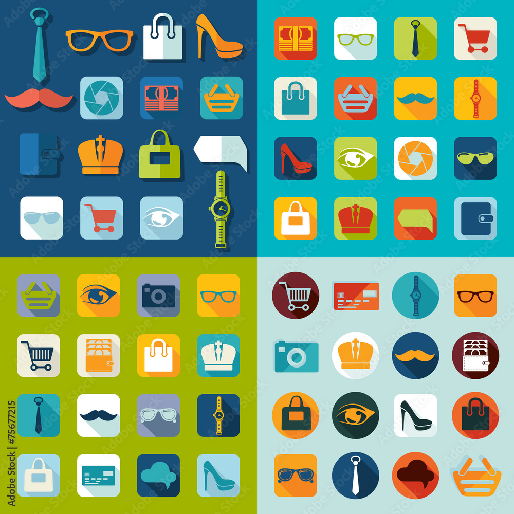 Set of fashion flat icons Set of fashion flat icons