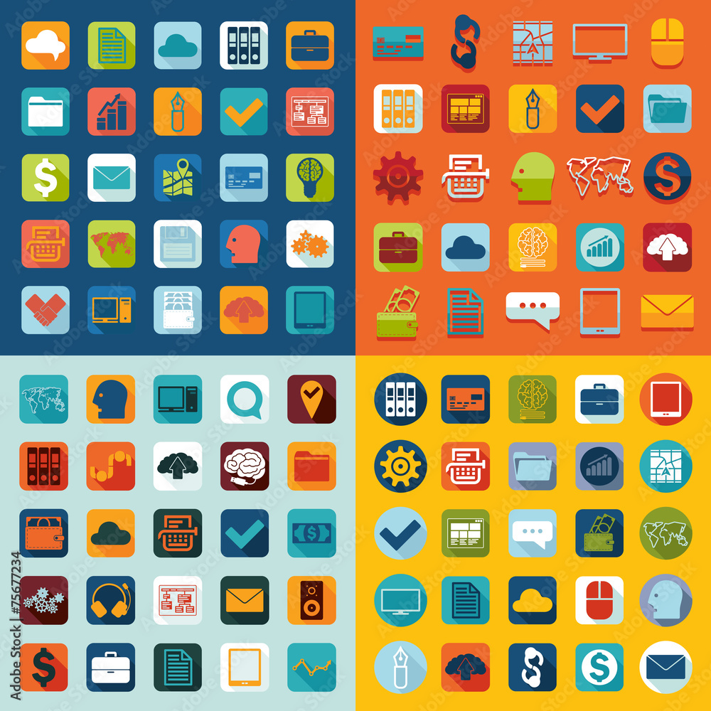 Set of business flat icons Set of business flat icons