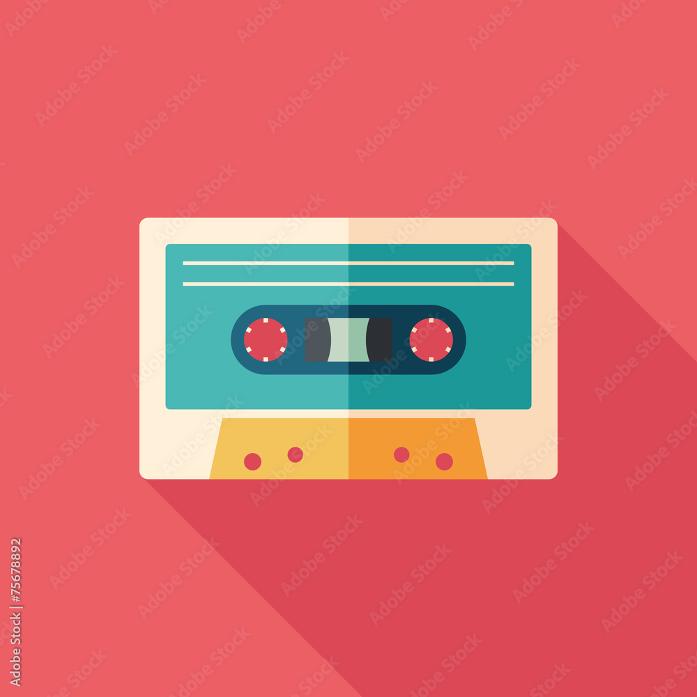 Audio cassette flat square icon with long shadows. Audio cassette flat square icon with long shadows.