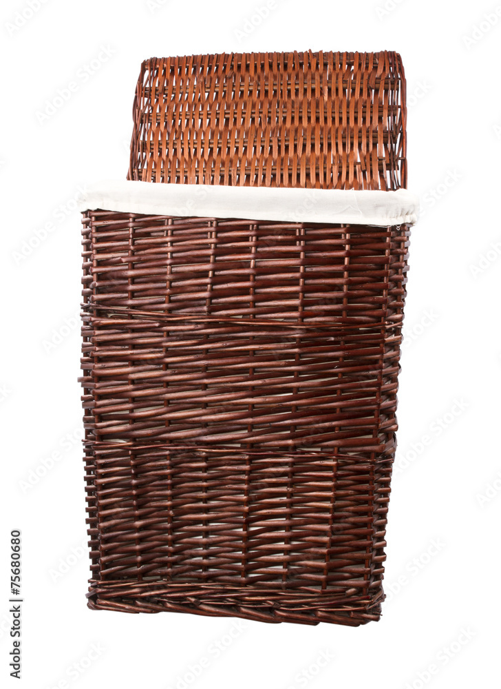 Willow wicker bamboo and rattan basket isolated on white backgro Willow wicker bamboo and rattan basket isolated on white backgro
