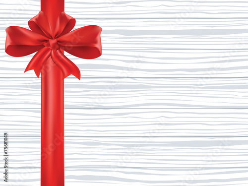 Vector red gift bow and ribbon on wood