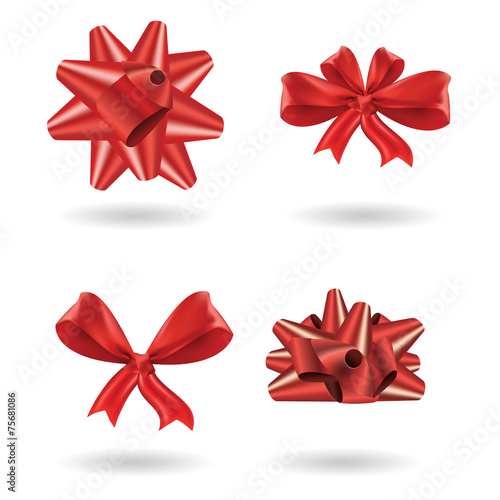 Set of realistic red gift bow vector, icons