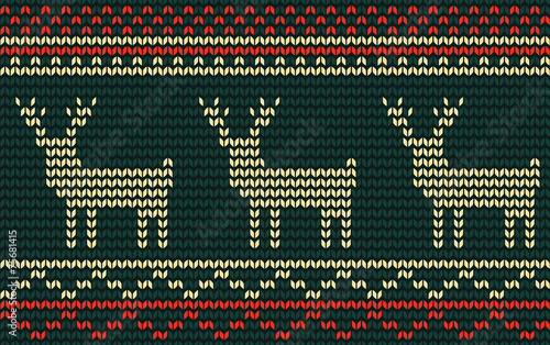 Knitted jacquard pattern with deer, vector seamless