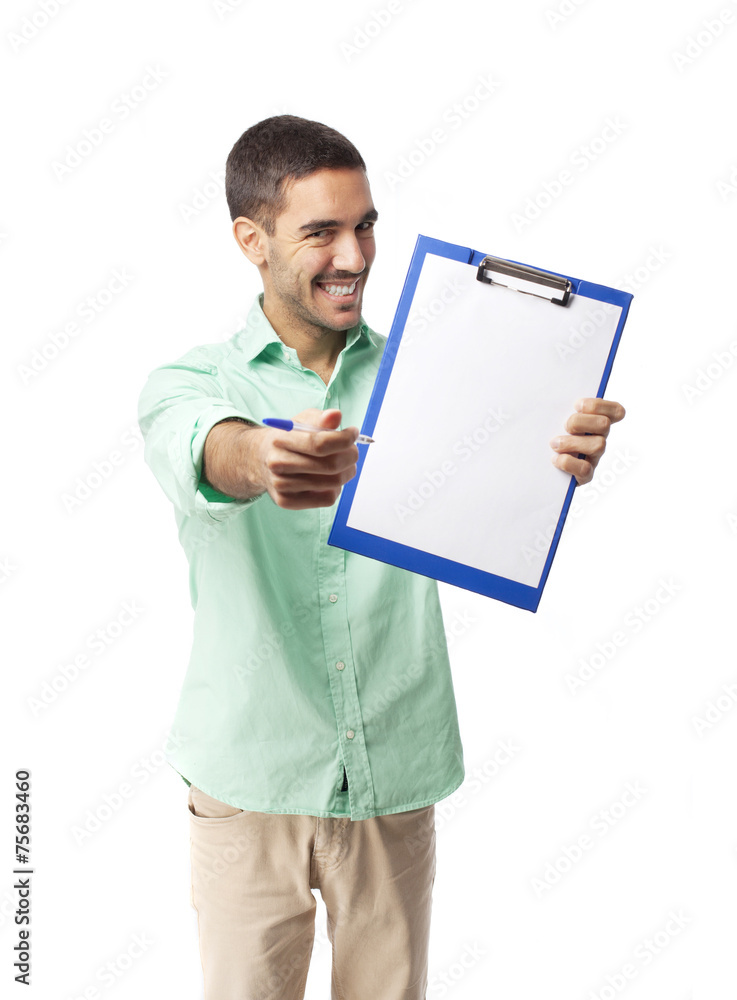 Guy holding a folder Guy holding a folder