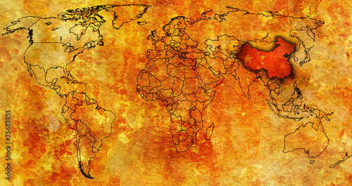 Canvas Print china territory on world map