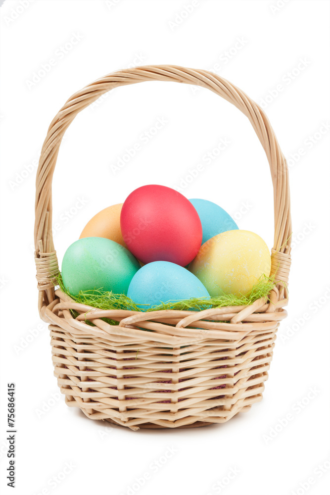 Easter eggs and basket isolated
