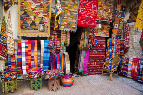 Colorful fabrics on the Agadir market in Morocco