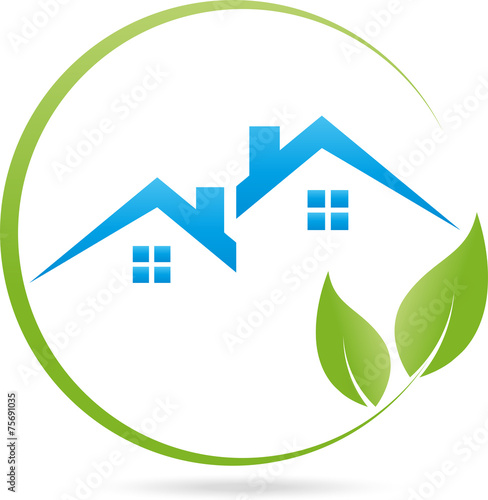 Logo, Immobilien, Haus, Dach, Blätter