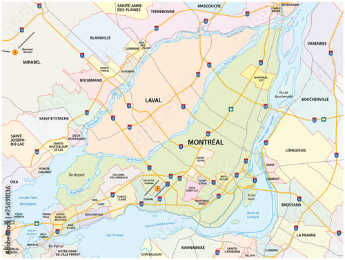 greater montreal road and administrative map