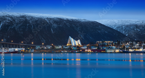 Twilight in Tromso, with Arctic Cathedral, Norway.