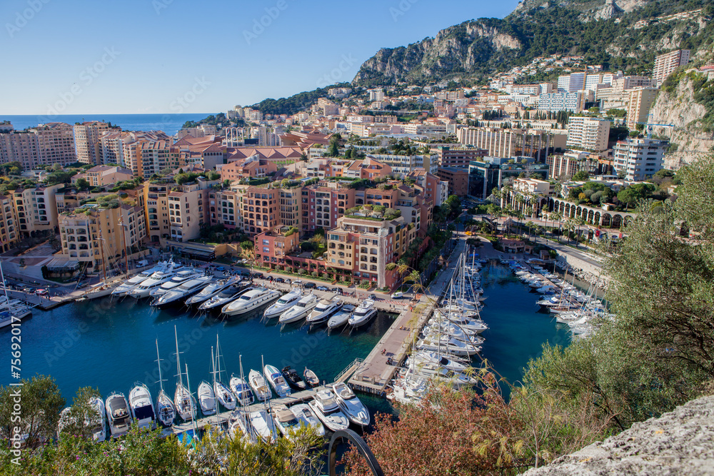 View of monaco port in Fontvielle from the village, daytime