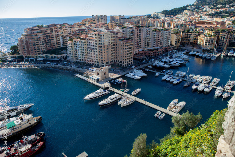 View of monaco port in Fontvielle from the village