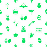 various Easter icons seamless white and green pattern eps10