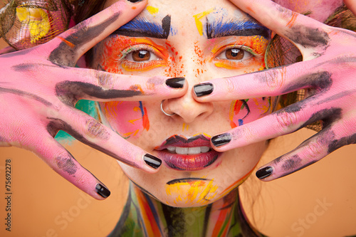 Fototapeta Naklejka Na Ścianę i Meble -  crazy color face art women portrait