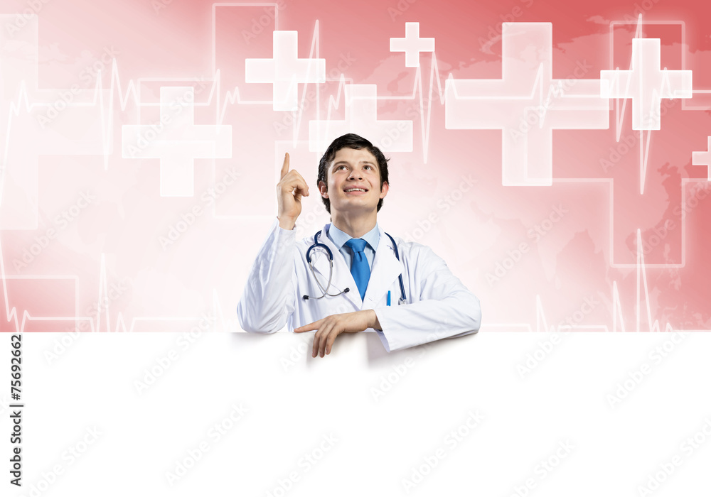 Doctor with banner Doctor with banner