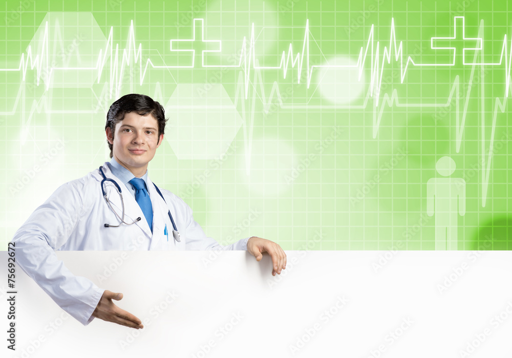 Doctor with banner Doctor with banner