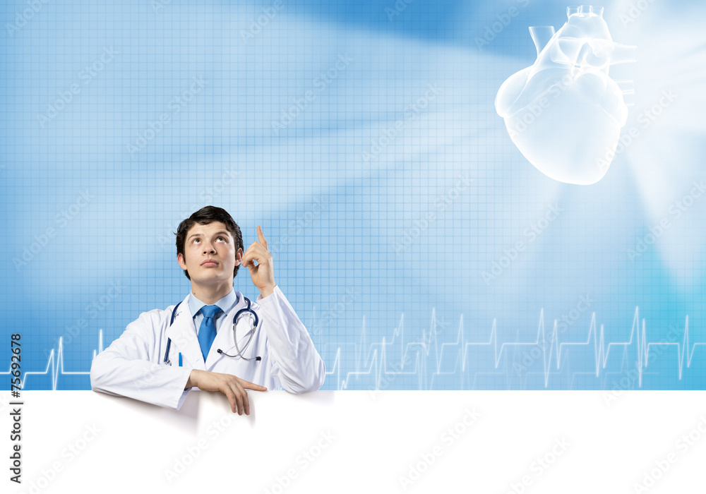 Doctor with banner Doctor with banner