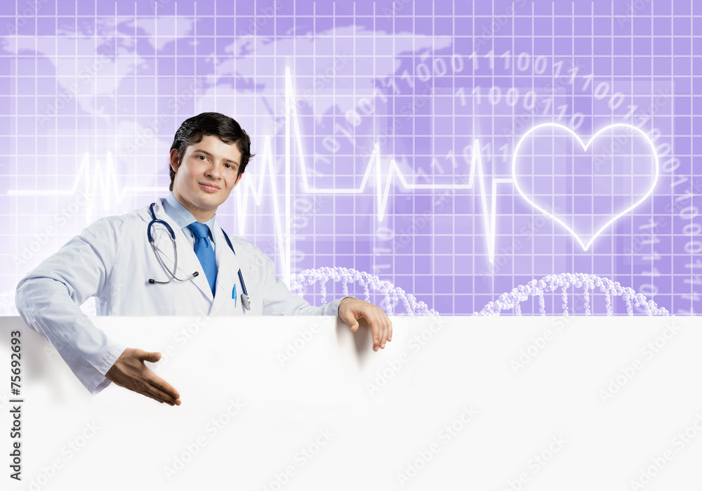 Doctor with banner Doctor with banner