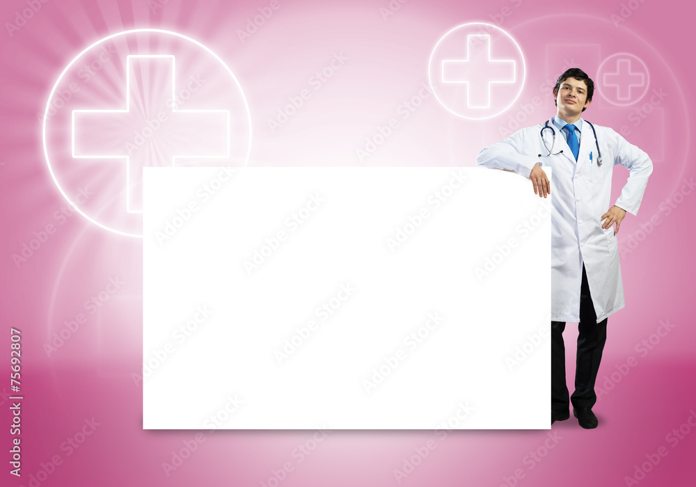 Doctor with banner Doctor with banner