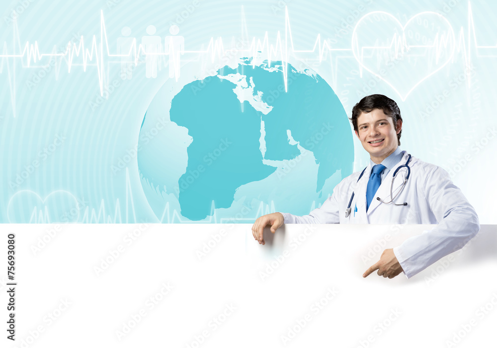 Doctor with banner Doctor with banner