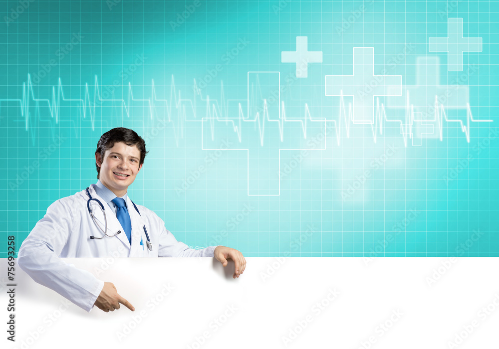 Doctor with banner Doctor with banner