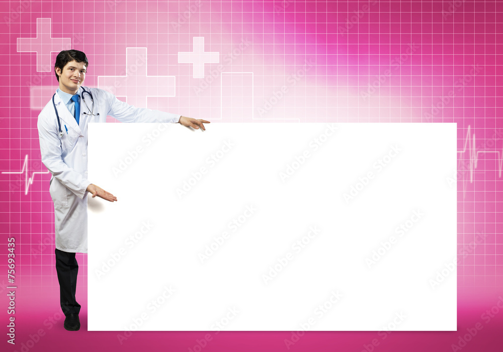 Doctor with banner Doctor with banner