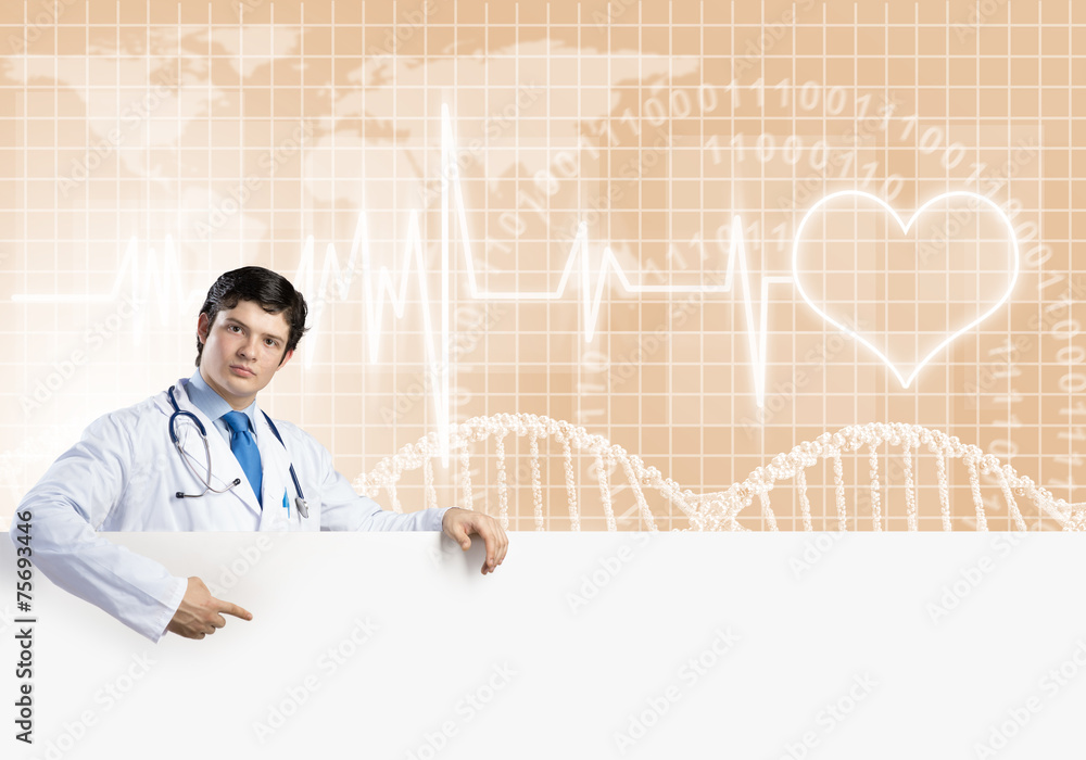 Doctor with banner Doctor with banner