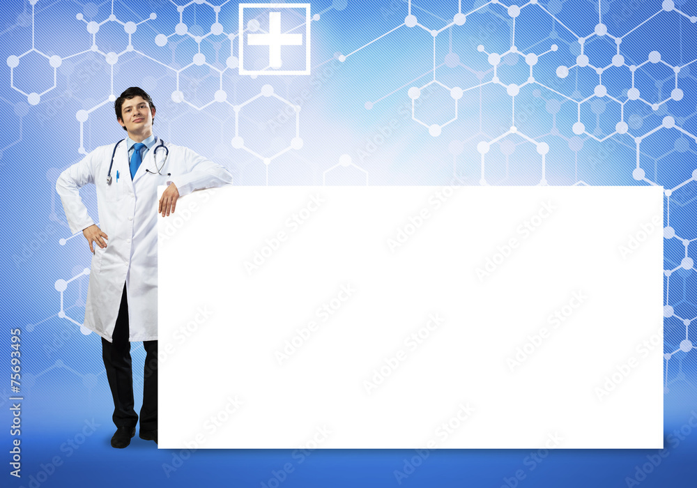 Doctor with banner Doctor with banner