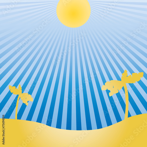 Vector drawing of the sun and exotic landscapes