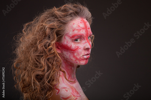Schilderij op canvas girl with color face art