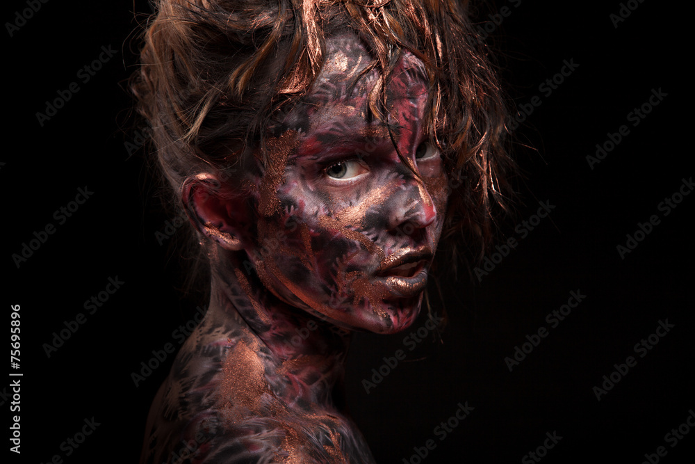 portrait of woman in dark paints