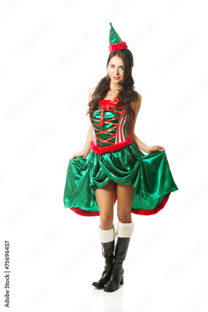 Full length beautiful woman wearing elf clothes Full length beautiful woman wearing elf clothes
