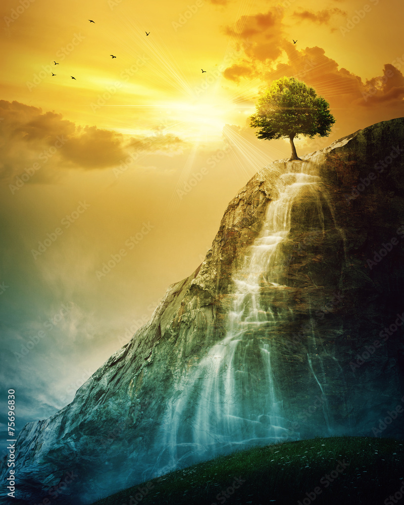 Waterfall tree - obrazy, fototapety, plakaty 